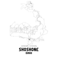 Fototapeta premium Shoshone Idaho. US street map with black and white lines.