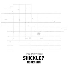 Shickley Nebraska. US street map with black and white lines.