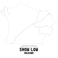 Show Low Arizona. US street map with black and white lines.