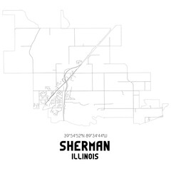 Sherman Illinois. US street map with black and white lines.