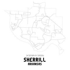 Sherrill Arkansas. US street map with black and white lines.