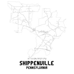 Shippenville Pennsylvania. US street map with black and white lines.