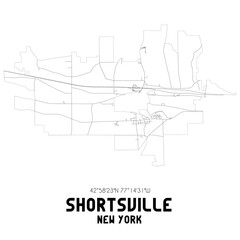 Shortsville New York. US street map with black and white lines.