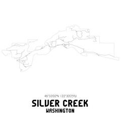 Silver Creek Washington. US street map with black and white lines.