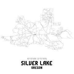 Fototapeta na wymiar Silver Lake Oregon. US street map with black and white lines.