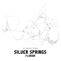 Silver Springs Florida. US street map with black and white lines.