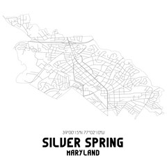 Silver Spring Maryland. US street map with black and white lines.