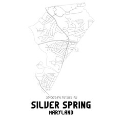 Silver Spring Maryland. US street map with black and white lines.