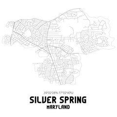 Silver Spring Maryland. US street map with black and white lines.