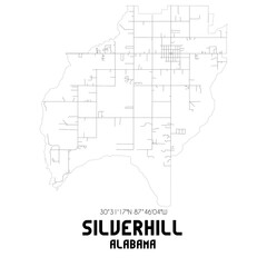 Silverhill Alabama. US street map with black and white lines.
