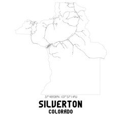 Silverton Colorado. US street map with black and white lines.