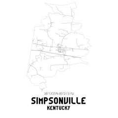 Simpsonville Kentucky. US street map with black and white lines.