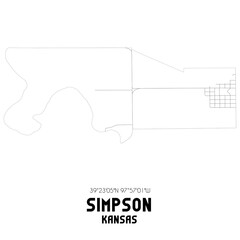 Simpson Kansas. US street map with black and white lines.