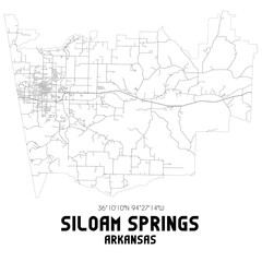 Siloam Springs Arkansas. US street map with black and white lines.