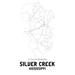 Silver Creek Mississippi. US street map with black and white lines.