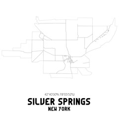 Silver Springs New York. US street map with black and white lines.