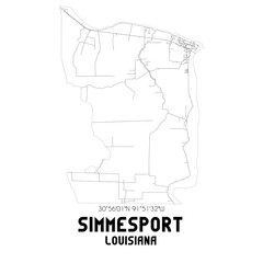 Simmesport Louisiana. US street map with black and white lines.