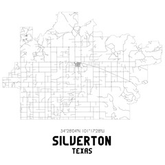 Silverton Texas. US street map with black and white lines.
