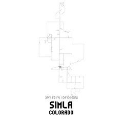Simla Colorado. US street map with black and white lines.