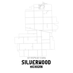 Silverwood Michigan. US street map with black and white lines.