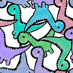 Dinosaur animals seamless cartoon doodle monsters pattern for wrapping paper and kids clothes print and fabrics