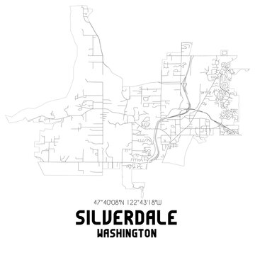 Silverdale Washington. US street map with black and white lines.