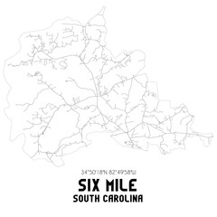 Obraz premium Six Mile South Carolina. US street map with black and white lines.