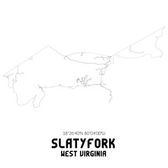 Slatyfork West Virginia. US street map with black and white lines.