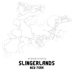 Slingerlands New York. US street map with black and white lines.
