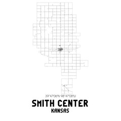 Smith Center Kansas. US street map with black and white lines.