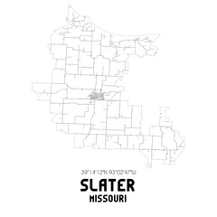 Slater Missouri. US street map with black and white lines.