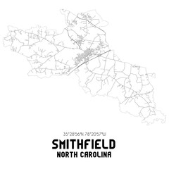 Fototapeta na wymiar Smithfield North Carolina. US street map with black and white lines.