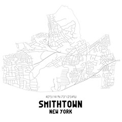 Fototapeta na wymiar Smithtown New York. US street map with black and white lines.