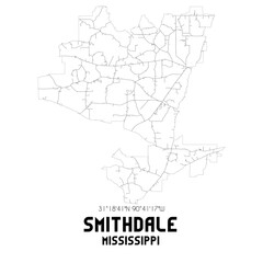 Smithdale Mississippi. US street map with black and white lines.