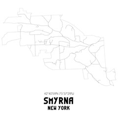 Smyrna New York. US street map with black and white lines.