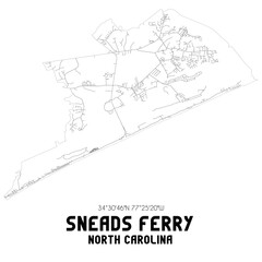 Sneads Ferry North Carolina. US street map with black and white lines.