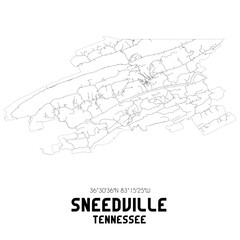 Sneedville Tennessee. US street map with black and white lines.