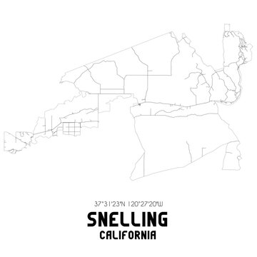 Snelling California. US street map with black and white lines.