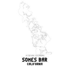 Somes Bar California. US street map with black and white lines.