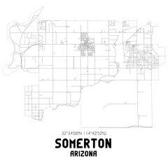 Somerton Arizona. US street map with black and white lines.