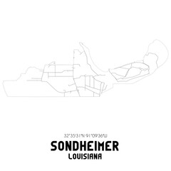 Sondheimer Louisiana. US street map with black and white lines.
