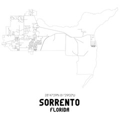 Sorrento Florida. US street map with black and white lines.