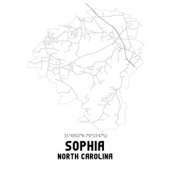 Sophia North Carolina. US street map with black and white lines.