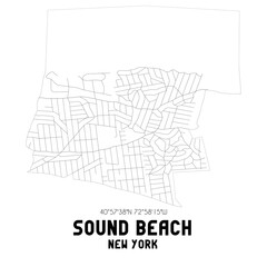 Sound Beach New York. US street map with black and white lines.