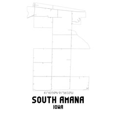 South Amana Iowa. US street map with black and white lines.