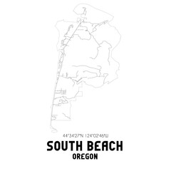 South Beach Oregon. US street map with black and white lines.