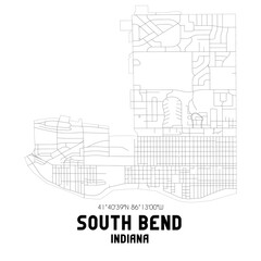 South Bend Indiana. US street map with black and white lines.