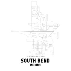 South Bend Indiana. US street map with black and white lines.