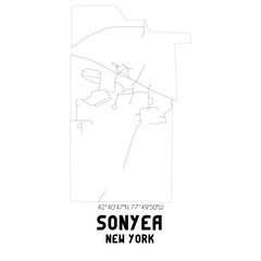 Sonyea New York. US street map with black and white lines.