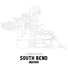 Fototapeta premium South Bend Indiana. US street map with black and white lines.